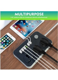 OULIYO 9-in-1 Universal Extension Cord with 3 Power Sockets and 6 USB Slots, Featuring a 3-Way Power Strip with a USB Type-C Charging Slot, Suitable for Home and Office Use, 5-Meter Extension Cord  - Image 5
