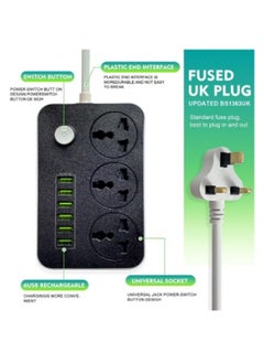OULIYO 9-in-1 Universal Extension Cord with 3 Power Sockets and 6 USB Slots, Featuring a 3-Way Power Strip with a USB Type-C Charging Slot, Suitable for Home and Office Use, 5-Meter Extension Cord  - Image 3