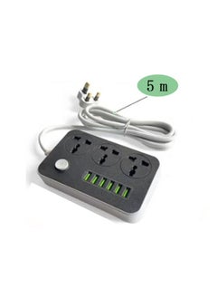 OULIYO 9-in-1 Universal Extension Cord with 3 Power Sockets and 6 USB Slots, Featuring a 3-Way Power Strip with a USB Type-C Charging Slot, Suitable for Home and Office Use, 5-Meter Extension Cord  - Image 2