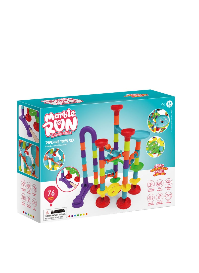Rally Marble Run Pipe Playset 76pcs Building Blocks Toys, 3D Tracks Toys, Pipe Maze Building Kits, Self-Assembly  - Image 2