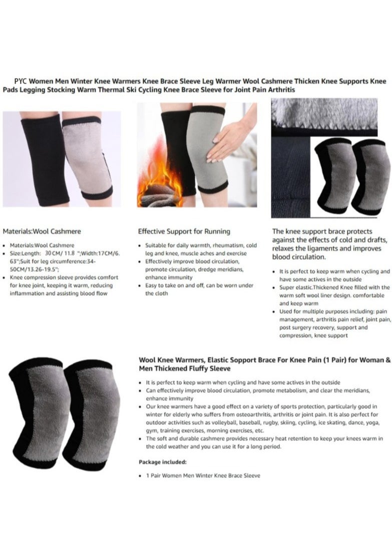 PYC - Women Men Knee Warmers Knee Brace Sleeve Leg Warmer Wool Cashmere Thicken Knee Supports Knee Pads Legging Stocking Warm Thermal Ski Cycling Knee Brace Sleeve for Joint Pain Arthritis (1 Pair) - Image 1