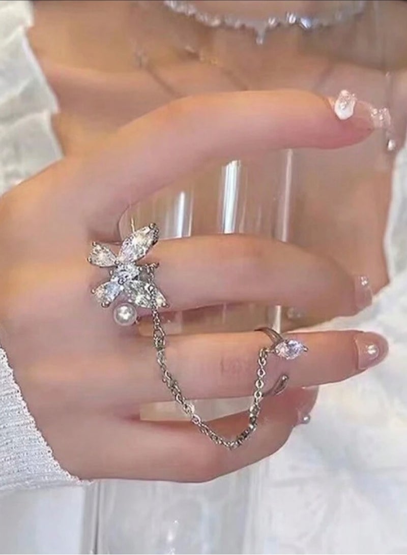 إيكوال خاتم نسائي أنيق باللون الفضي بمقاس موحد - Image 2