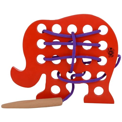 Skillofun, Wooden Elephant Lacing Toy, Developed for Montessori Schools, Enhance Fine Motor Skills, Hand-Eye Coordination, Screen-Free, Encourage Creativity, Storytelling, & Imagination - Image 1