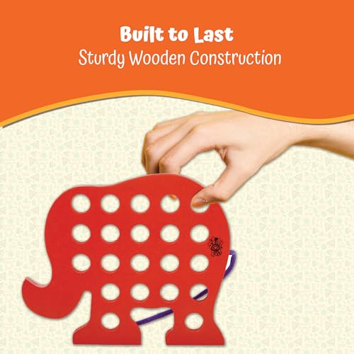 Skillofun, Wooden Elephant Lacing Toy, Developed for Montessori Schools, Enhance Fine Motor Skills, Hand-Eye Coordination, Screen-Free, Encourage Creativity, Storytelling, & Imagination - Image 2