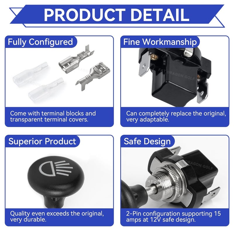 Panglong Golf Cart Push/Pull Headlight Switch Button - Image 3