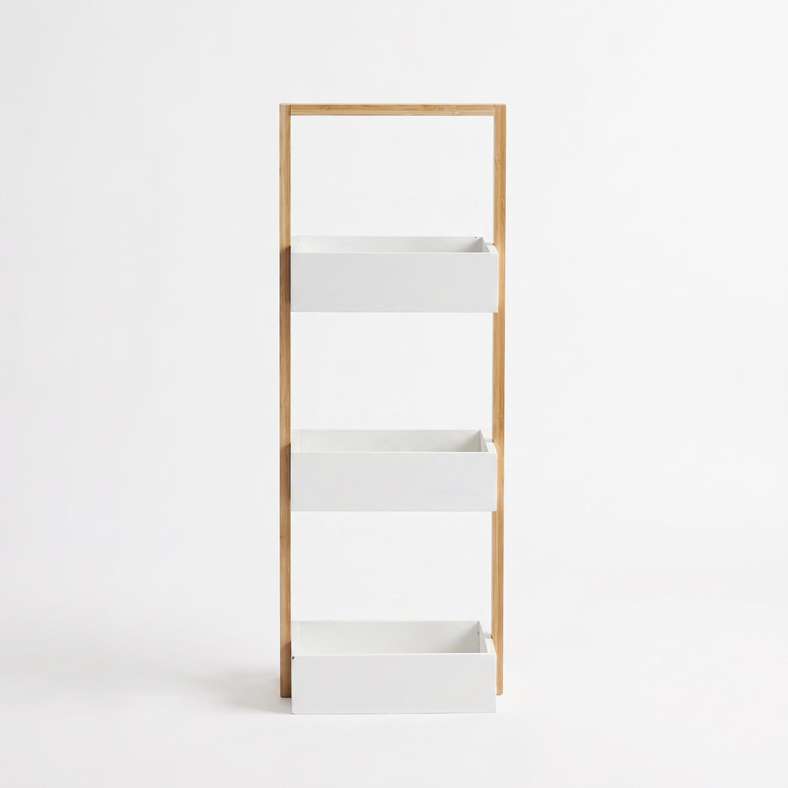 Pan Home Iliad 3 Tier Bamboo Storage Caddy 25x18x67cm - White/Natural - 213MTA9900195 - Image 4