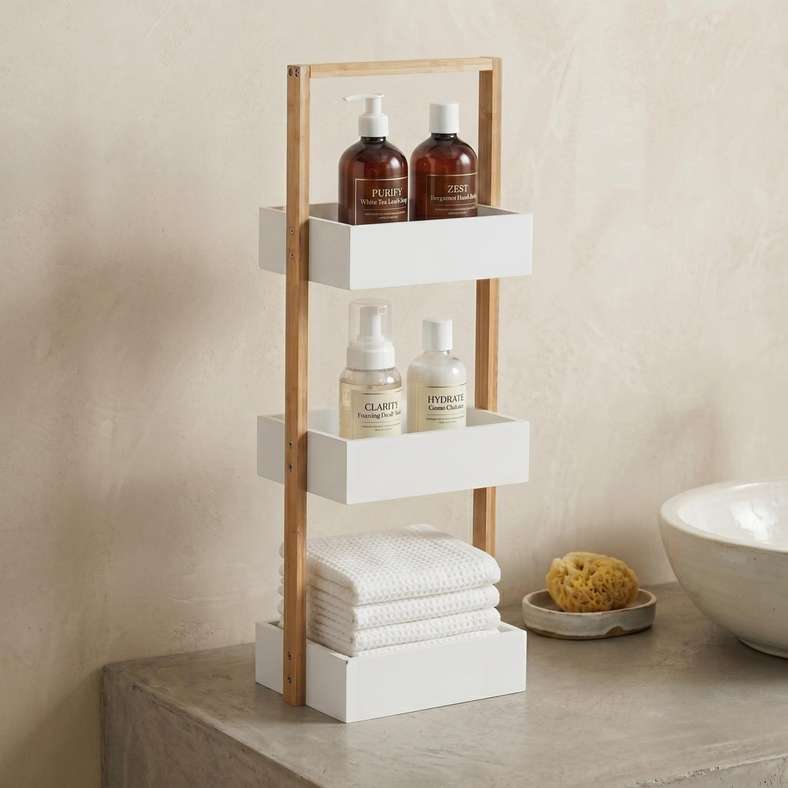 Pan Home Iliad 3 Tier Bamboo Storage Caddy 25x18x67cm - White/Natural - 213MTA9900195 - Image 1