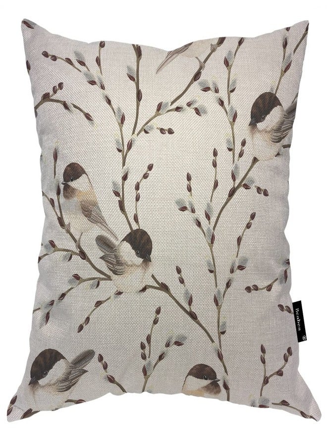 Beabes Bird Throw Pillow Cover,Willow Branches and Birds Soft Square Cushion Case Covers Home Decor for Couch Sofa Bedroom Car Office 18x18 Inch Pillowcases - Image 1