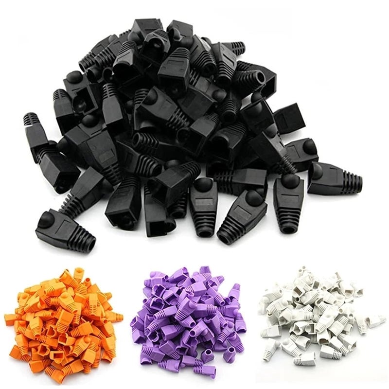 Black RJ45 Strain Relief Boots 300pcs For Cat6 Cat5 Ethernet Network Cable Connector Caps - Image 1