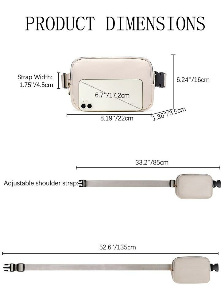 LeadMy Crossbody Bag Fanny pack for Women Large Capacity Waist Bag with 4-Compartments Soft Leather Body Bag Adjustable Strap Waist Bag Casual Shopping Sports Travel Bag Beige - Image 2