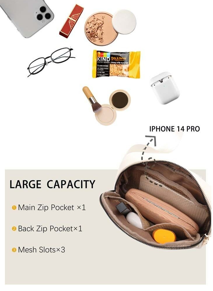 LeadMy Crossbody Bag Fanny pack for Women Large Capacity Waist Bag with 4-Compartments Soft Leather Body Bag Adjustable Strap Waist Bag Casual Shopping Sports Travel Bag Beige - Image 3