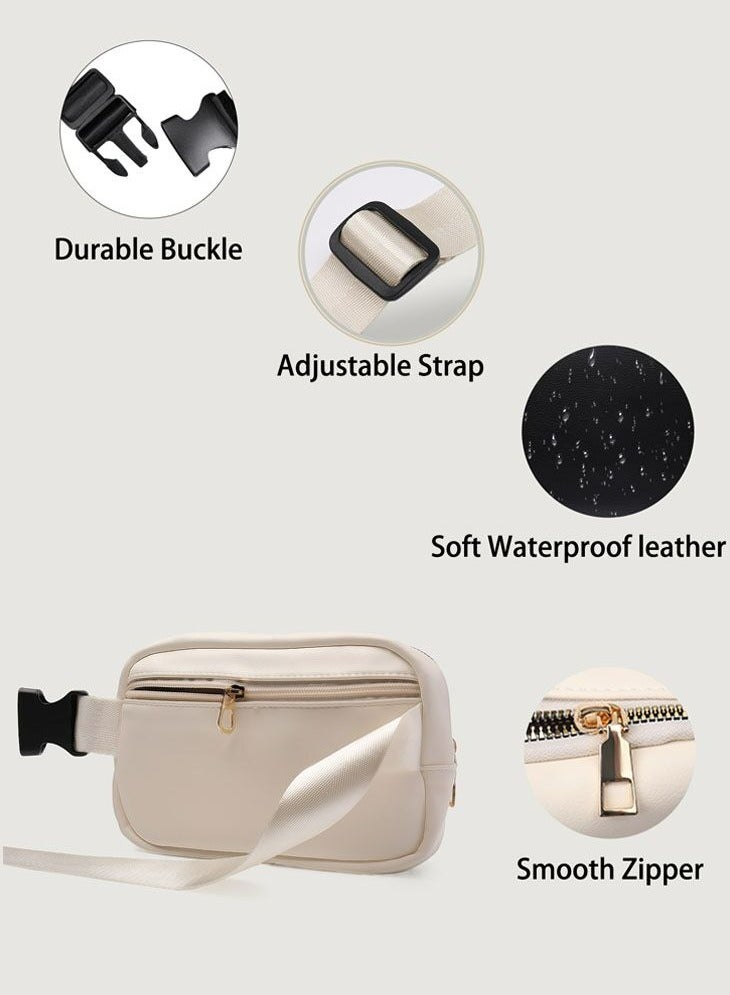 LeadMy Crossbody Bag Fanny pack for Women Large Capacity Waist Bag with 4-Compartments Soft Leather Body Bag Adjustable Strap Waist Bag Casual Shopping Sports Travel Bag Beige - Image 4