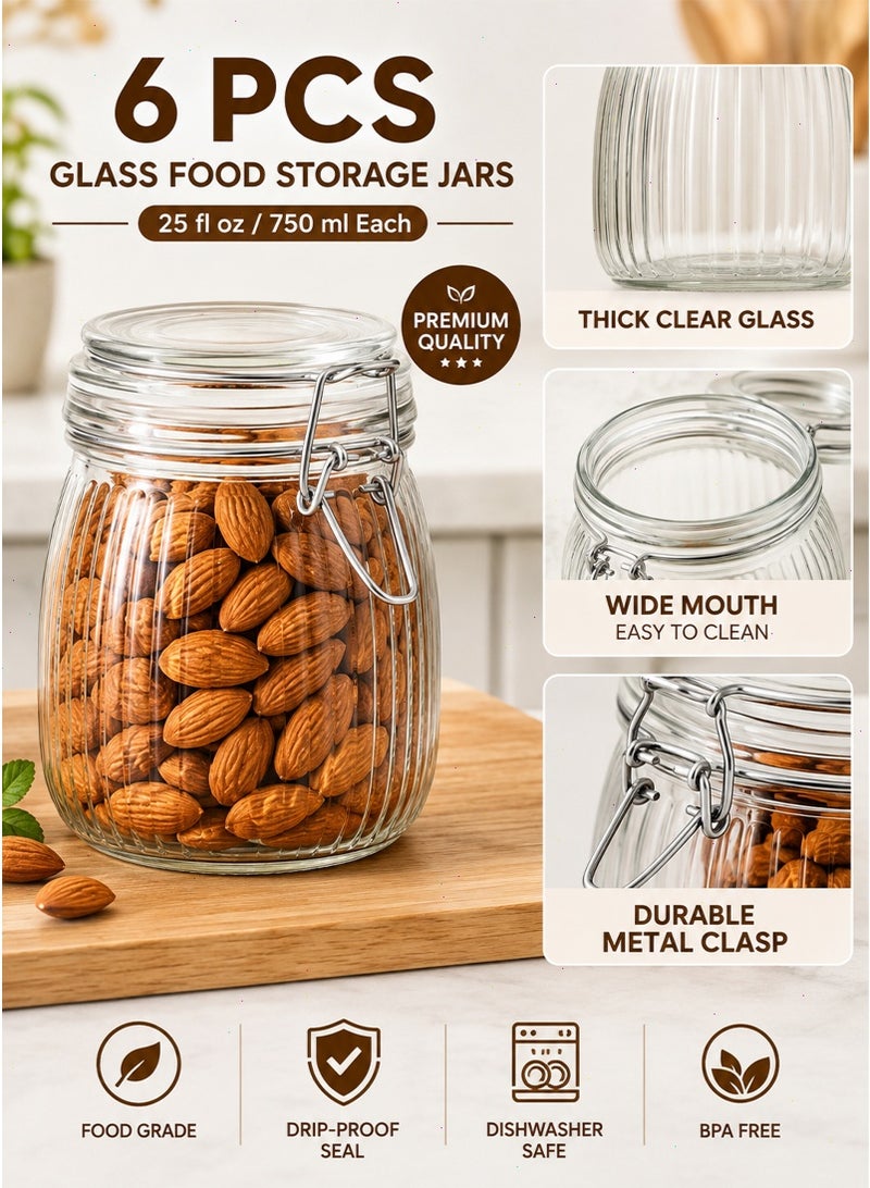 Glass jar, 6Pcs Food Storage Jar Container, Airtight Glass Canisters with Lids Set with Clamp Lids for Kitchen Canning Cereal Coffee Pasta Sugar Beans Spice - Image 4