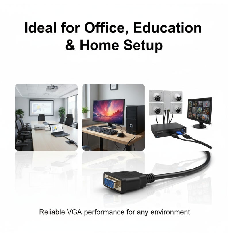 COMPIX VGA Cable 10M, 15 Pin Male to Male High Speed 1080P Full HD Display Cable, Durable Premium Monitor Cord for Strong Signals, VGA Cables for Computer Mac Mini PC Gaming Laptop MacBook - Black - Image 5