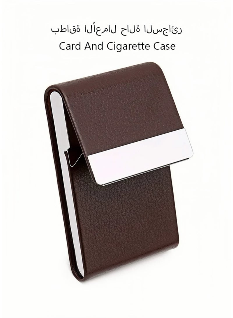 Lee Yon Deluxe Executive Business Card Holder - Premium Leather & Stainless Steel Case for Men & Women, Slim Design with Magnetic Closure, Holds up to 25 Business Cards, Cigarette Case (Dark Coffee) - Image 1