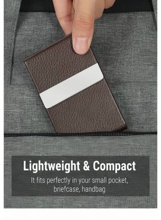 Deluxe Executive Business Card Holder - Premium Leather & Stainless Steel Case for Men & Women, Slim Design with Magnetic Closure, Holds up to 25 Business Cards, Cigarette Case (Dark Coffee) - view 2