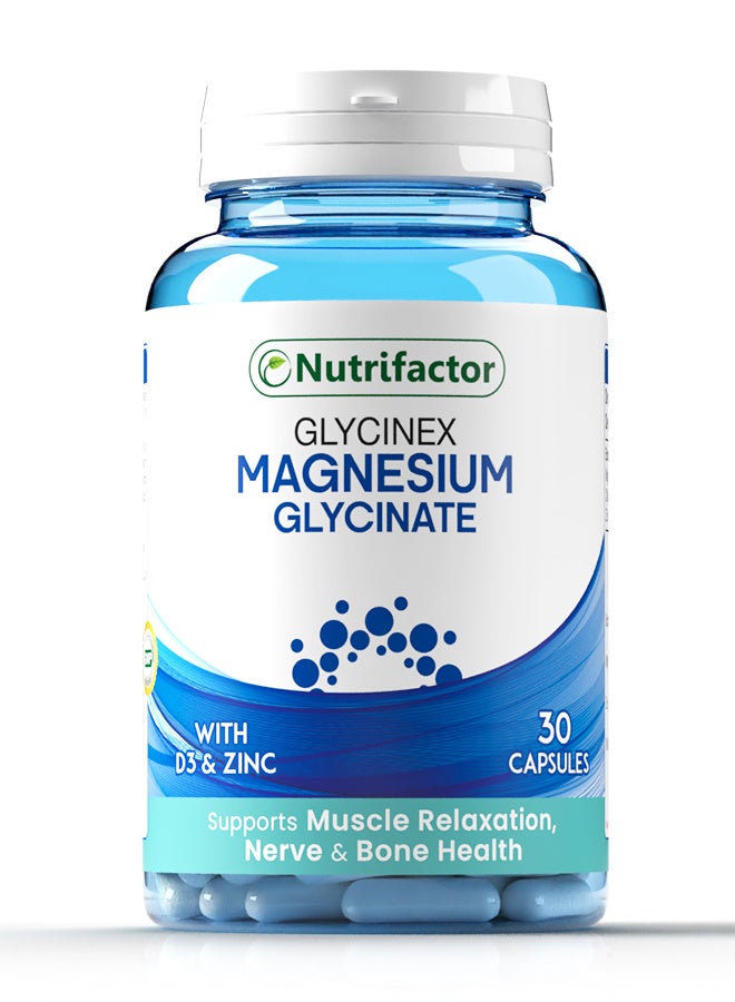 Nutrifactor Glycinex – Magnesium Glycinate 500mg with Vitamin D3 & Zinc – Supports Muscle, Bone & Nerve Health – 30 Capsules - Image 1