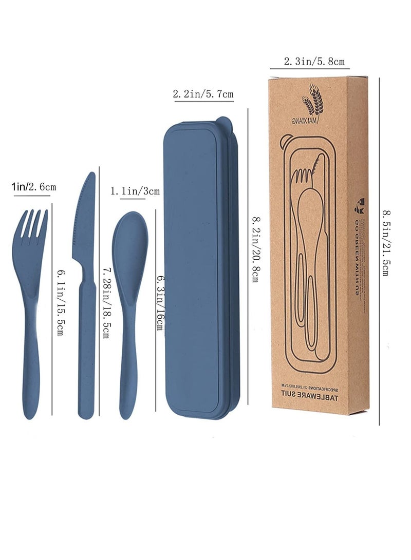 SYOSI أدوات المائدة من قش القمح، مجموعة أدوات السفر القابلة لإعادة الاستخدام المحمولة مع حقيبة، مجموعة ملاعق وسكاكين وشوك، للأطفال والبالغين للسفر والنزهات والتخييم أو الاستخدام اليومي (8 ألوان) - Image 5