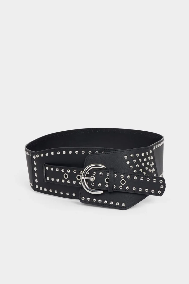 Woman Oval Buckle Faux Leather