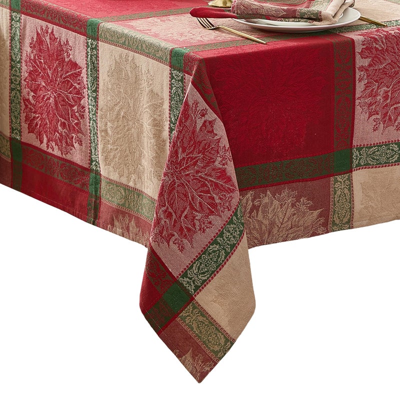 Elrene Home Fashions Prestige Poinsettia Jacquard Woven Cotton ChristmasHoliday Rectangle Tablecloth 52x70 - Image 2