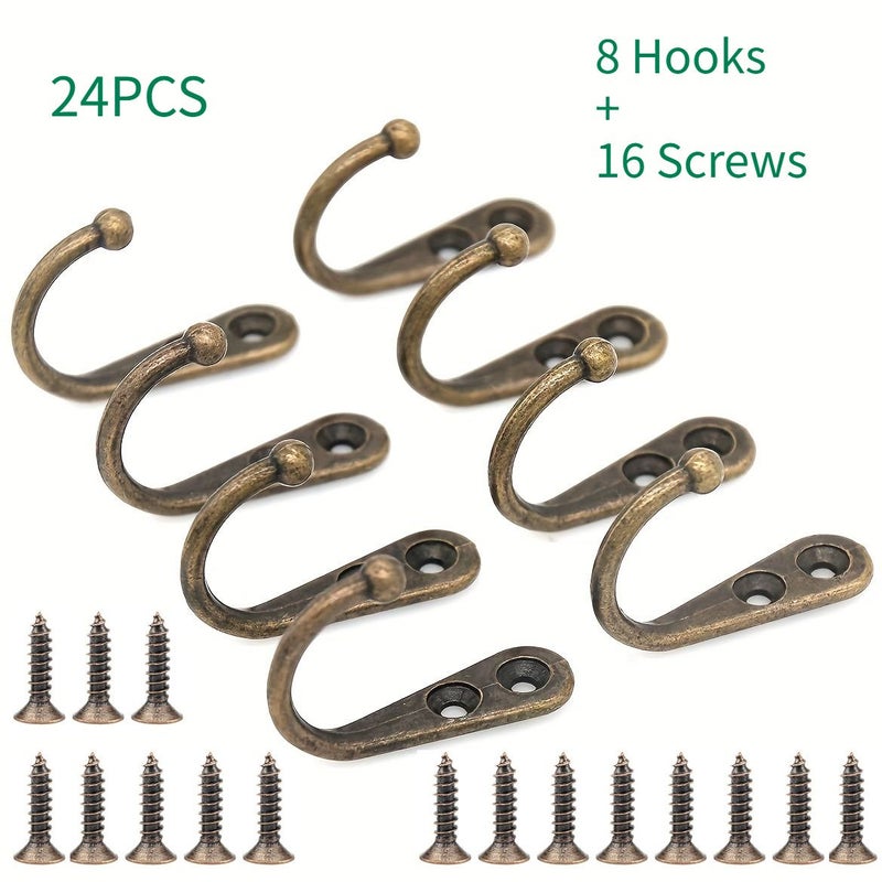 24pcs Screw In Hook Set with 8 Brass Prongs and 16 Screws Easy Wall Mount - Image 2