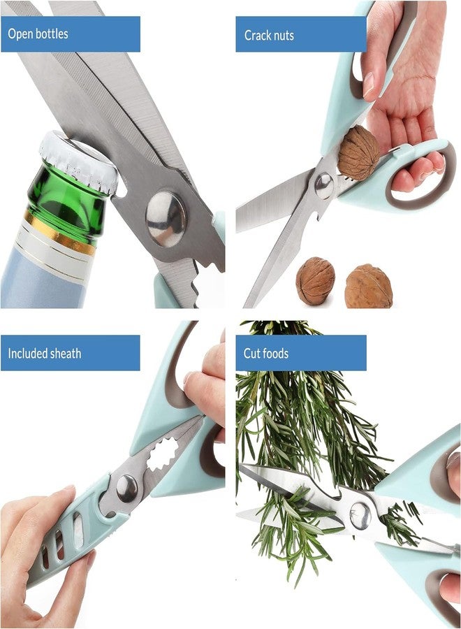 Buspoll Multifunctional Stainless Steel Kitchen Scissors Set, Heavy Duty Food Scissors with Safety Cover, Sharp Utility Shears for Chicken, Meat, Vegetables, Herbs, 2 Pack - Image 4