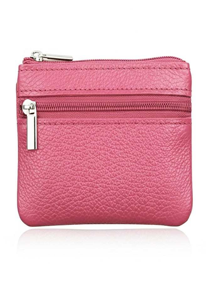 Hibate Mini Coin Purse Holder Wallet Leather Purses for Women Men Kids Minimalist Zip Pouch with Key Ring - Pink - Image 1