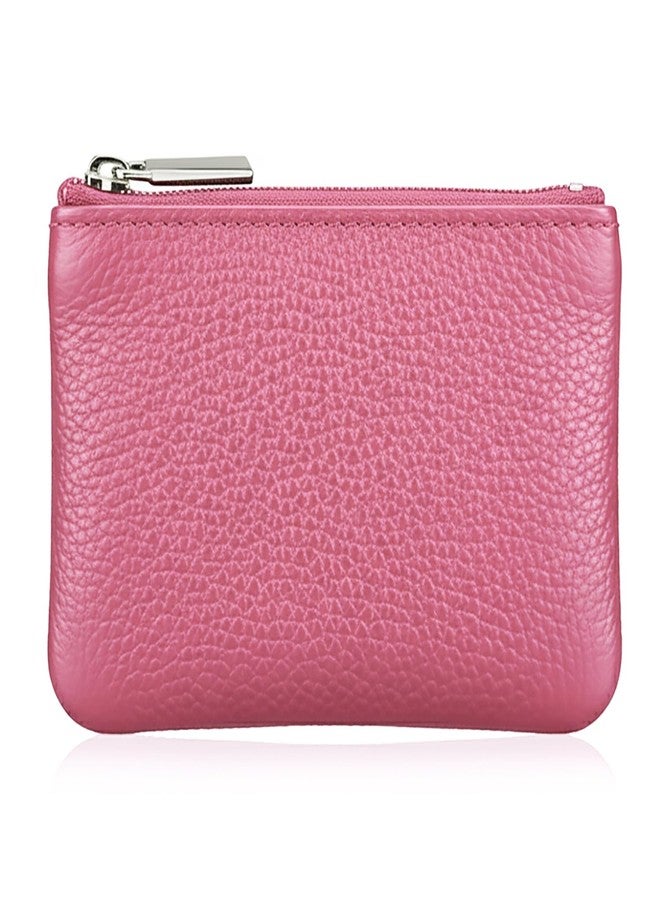 Hibate Mini Coin Purse Holder Wallet Leather Purses for Women Men Kids Minimalist Zip Pouch with Key Ring - Pink - Image 2
