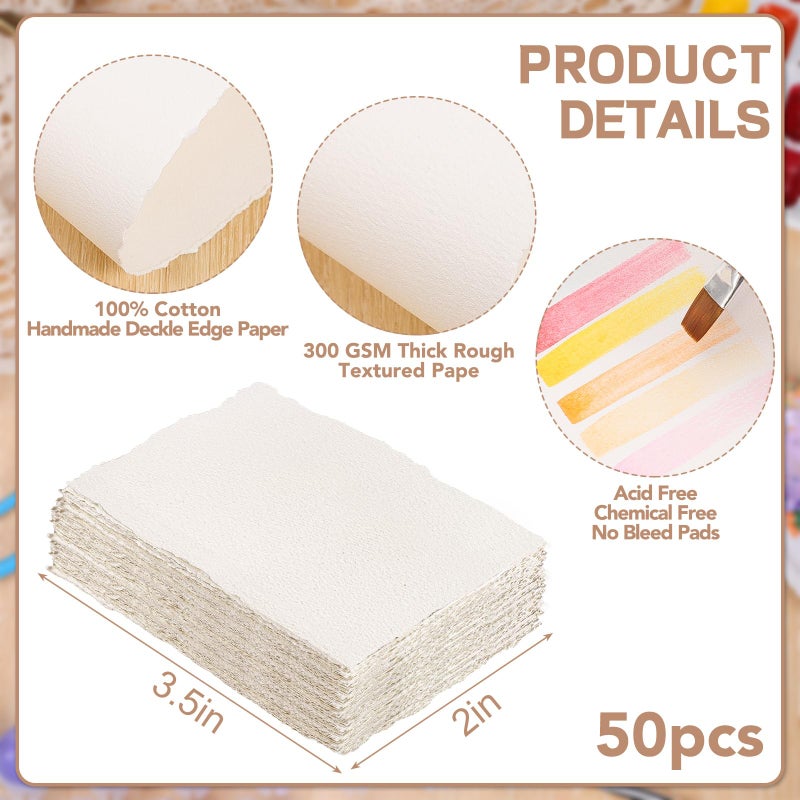 Prudiut 50 Sheets Cotton Watercolor Paper, 300 GSM, 2 x 3.5 inch Deckled Edge, Ideal for Watercolor Painting, Acrylic Sketching, Crafting - Image 2