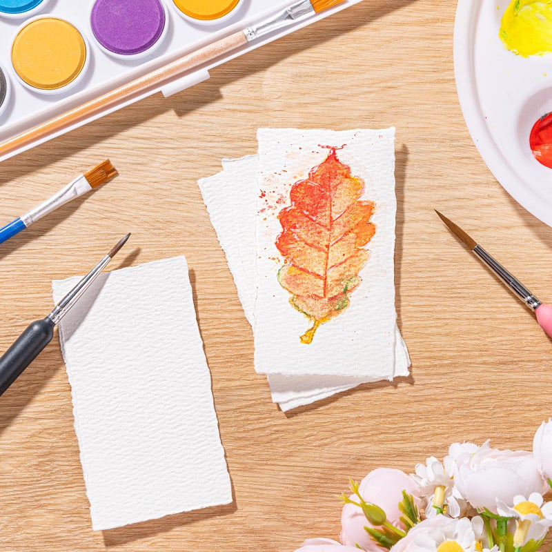 Prudiut 50 Sheets Cotton Watercolor Paper, 300 GSM, 2 x 3.5 inch Deckled Edge, Ideal for Watercolor Painting, Acrylic Sketching, Crafting - Image 5