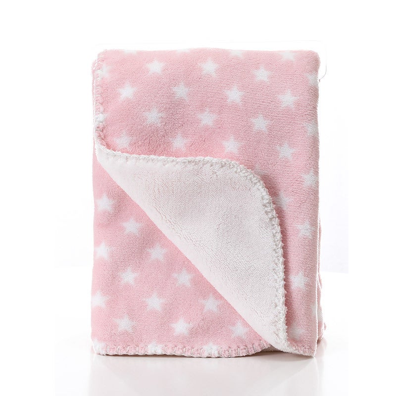 Childrens nap blanket coral fleece blanket thickened double-layer winter single baby blanket knee blanket office Pink little stars 