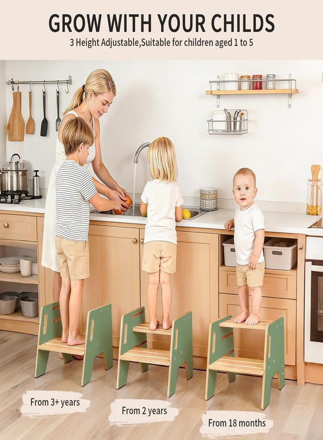 Wingyz Toddler Step Stool with Handles, Wooden Step stools for Kids, Durable 3-Level Height Adjustable Stepstool for Bathroom Sink, Kitchen, Bedroom,Potty Training - Image 2