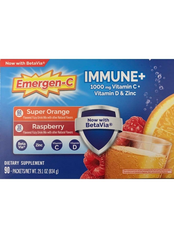 Emergen-C Emergen-C Immune+ 1000 mg Vitamin C + Vitamin D & Zinc, (Super Orange 60 Ct/Raspberry 30Ct) 90 Packets - Image 1
