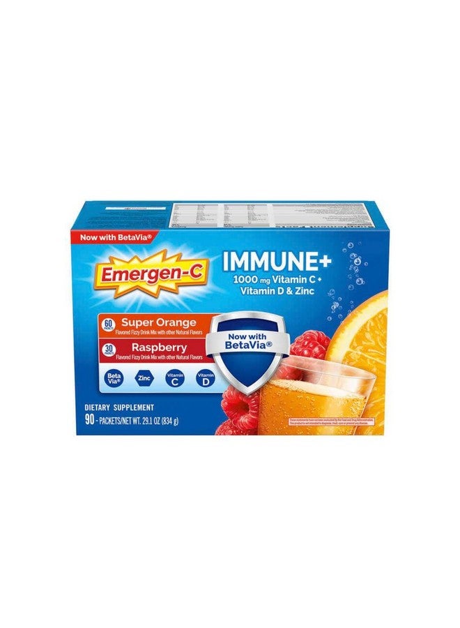 Emergen-C Emergen-C Immune+ 1000 mg Vitamin C + Vitamin D & Zinc, (Super Orange 60 Ct/Raspberry 30Ct) 90 Packets - Image 2