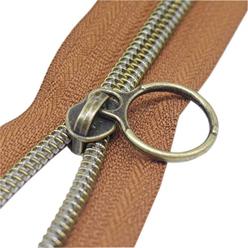YaHoGa #5 Antique Brass Metallic Nylon Coil Zippers by The Yard Bulk Brown Tape 10 Yards with 20pcs Sliders for DIY Sewing Tailor Craft Bag (Anti-Brass Brown) - Image 2