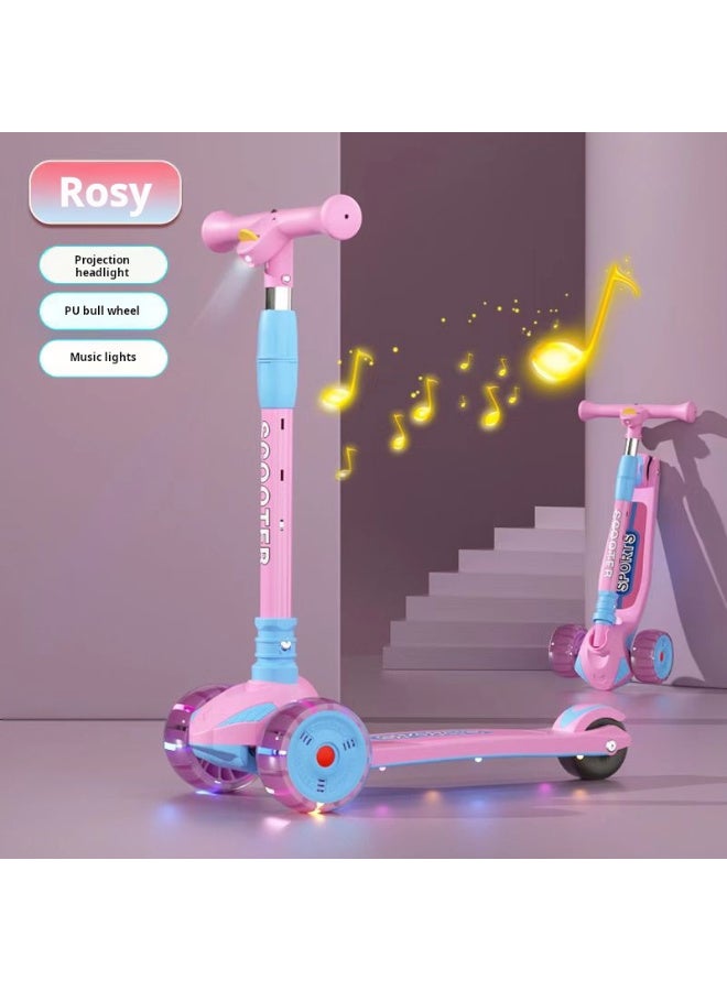 سكوتر للأطفال الذين تتراوح أعمارهم بين 2-6 و 12 سنة ، سكوتر فلاش كهدية للأطفال ، دراجة قابلة للطي للمبتدئين # 98 عجلات واسعة + إسقاط + إضاءة الموسيقى (وردي)