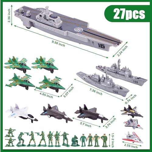3 otters 27PCS Aircraft Carrier Toy Set, Army Men Military Set Battle Group Plastic Military Toy Aircraft Carrier Warplanes Battleship for Boys Kids Birthday Gift - Image 2