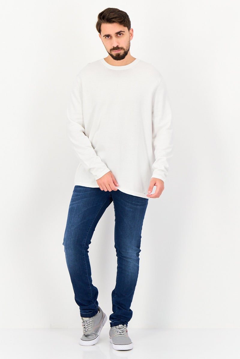Celio Men Crew Neck Textured Long Sleeve Sweater, White - Image 3