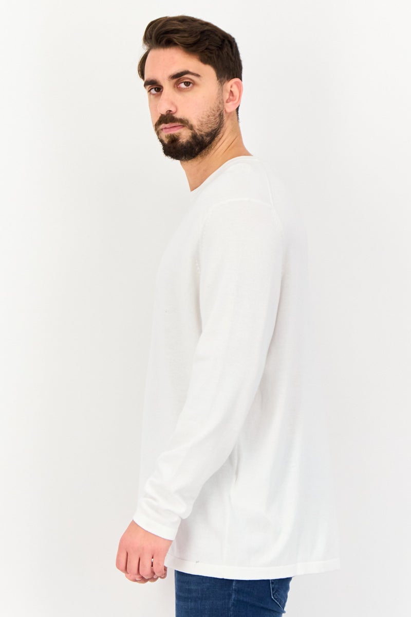 Celio Men Crew Neck Textured Long Sleeve Sweater, White - Image 4