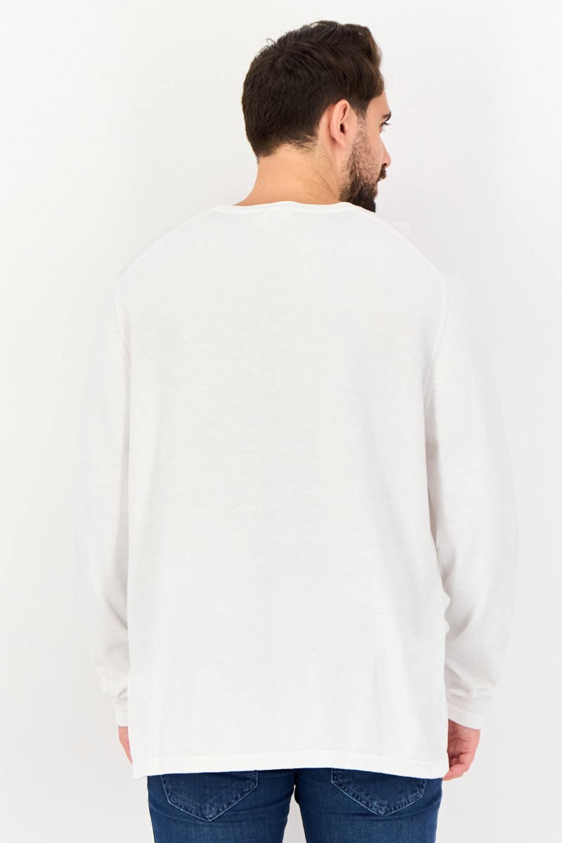 Celio Men Crew Neck Textured Long Sleeve Sweater, White - Image 2