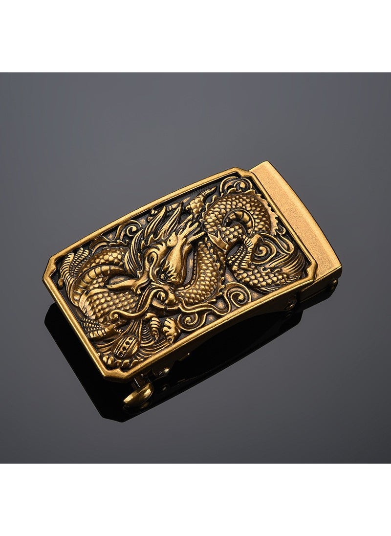 Generic Vintage Mens Leather Belt Dragon Automatic Buckle Ssangyong Bronze 