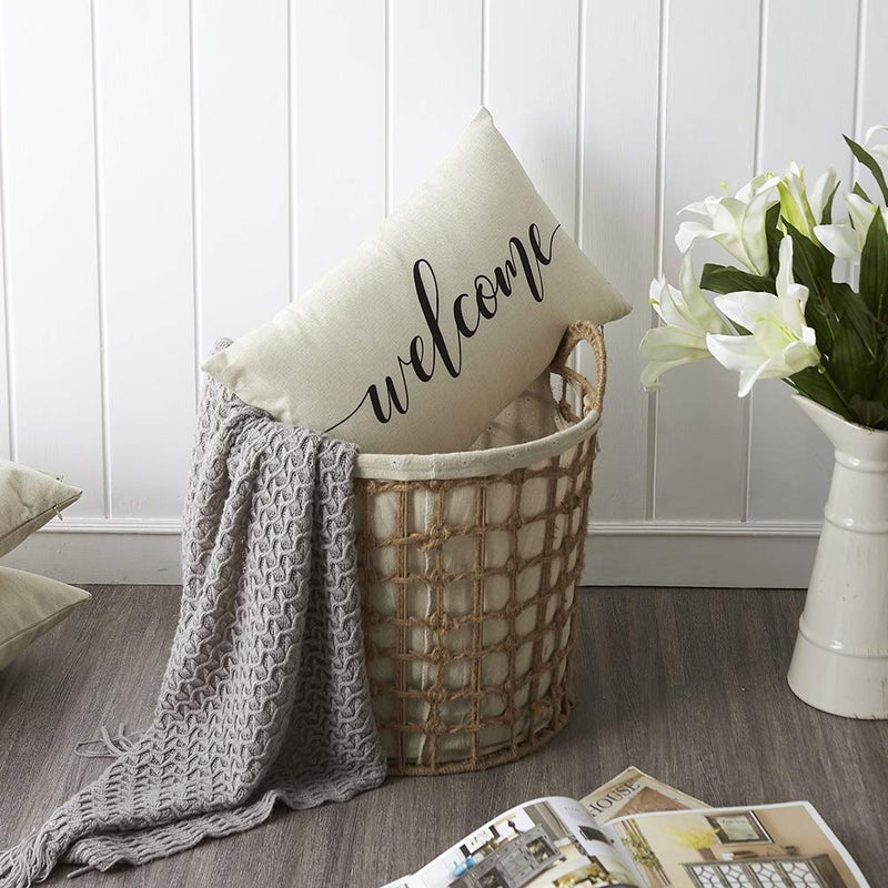 Meekio Farmhouse Pillow Covers with Welcome Quote 12" x 20" Farmhouse Rustic DÃ©cor Lumbar Pillow Covers with Saying Housewarming Gifts Family Room DÃ©cor - Image 5