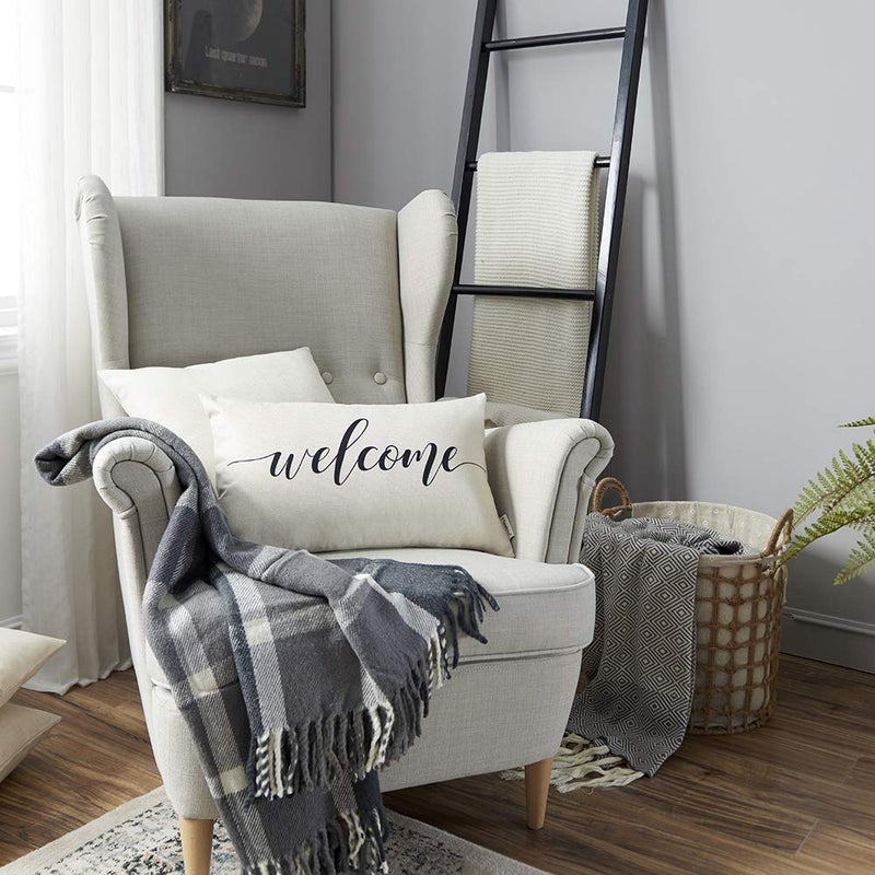 Meekio Farmhouse Pillow Covers with Welcome Quote 12" x 20" Farmhouse Rustic DÃ©cor Lumbar Pillow Covers with Saying Housewarming Gifts Family Room DÃ©cor - Image 4