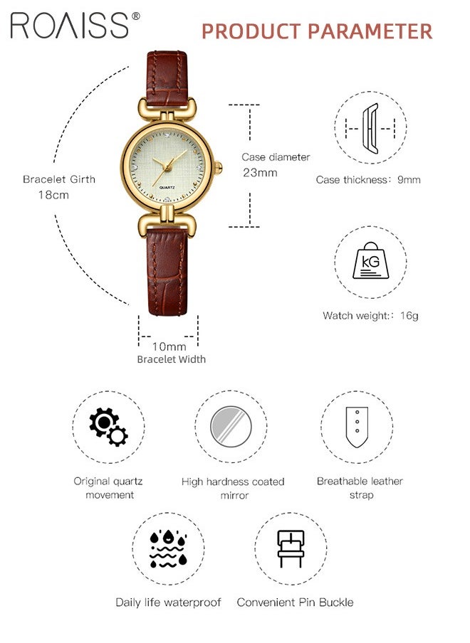 roaiss - Women's PU Leather Strap Quartz Watch, Analog Display Round Dial, Waterproof Retro Simple Wristwatch as Gift for Ladies, Brown - Image 1