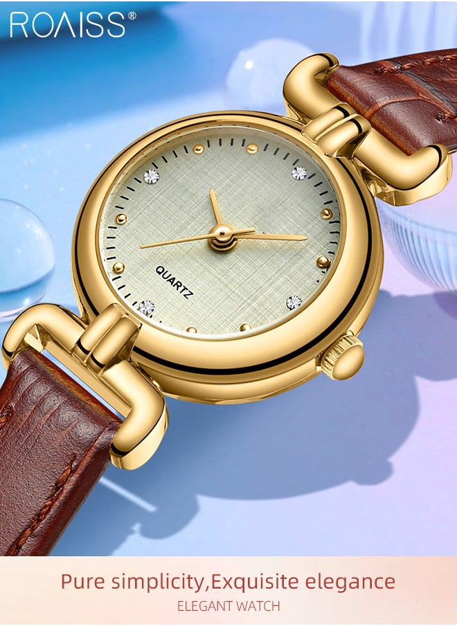 roaiss - Women's PU Leather Strap Quartz Watch, Analog Display Round Dial, Waterproof Retro Simple Wristwatch as Gift for Ladies, Brown - Image 1