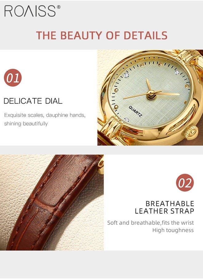 roaiss - Women's PU Leather Strap Quartz Watch, Analog Display Round Dial, Waterproof Retro Simple Wristwatch as Gift for Ladies, Brown - Image 1