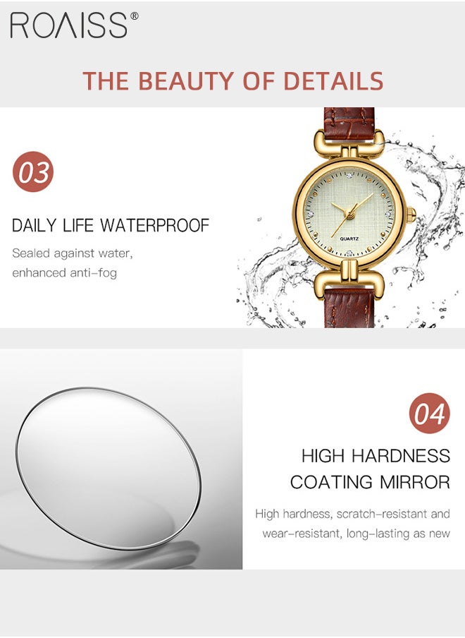 roaiss - Women's PU Leather Strap Quartz Watch, Analog Display Round Dial, Waterproof Retro Simple Wristwatch as Gift for Ladies, Brown - Image 1