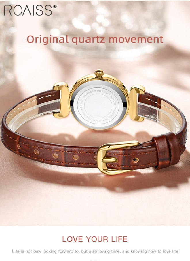 roaiss - Women's PU Leather Strap Quartz Watch, Analog Display Round Dial, Waterproof Retro Simple Wristwatch as Gift for Ladies, Brown - Image 1