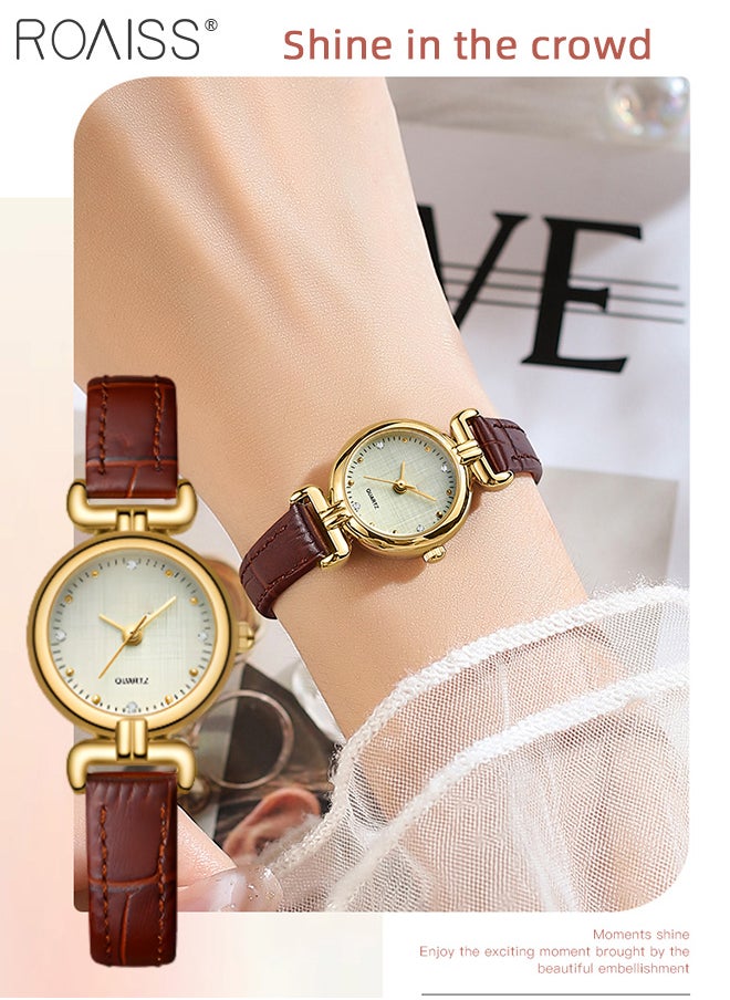 roaiss - Women's PU Leather Strap Quartz Watch, Analog Display Round Dial, Waterproof Retro Simple Wristwatch as Gift for Ladies, Brown - Image 1