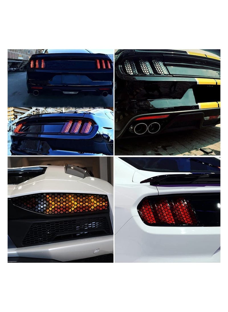 KASTWAVE Rear Light Cover 2pcs Universal Car Rear Tail Light Lamp Stickers Honeycomb Type Decal Car DIY Self Adhesive Tint Film Sheet for Rear Light Cover Taillight Universal Cars Decoration 48x30cm (Black)  - Image 2